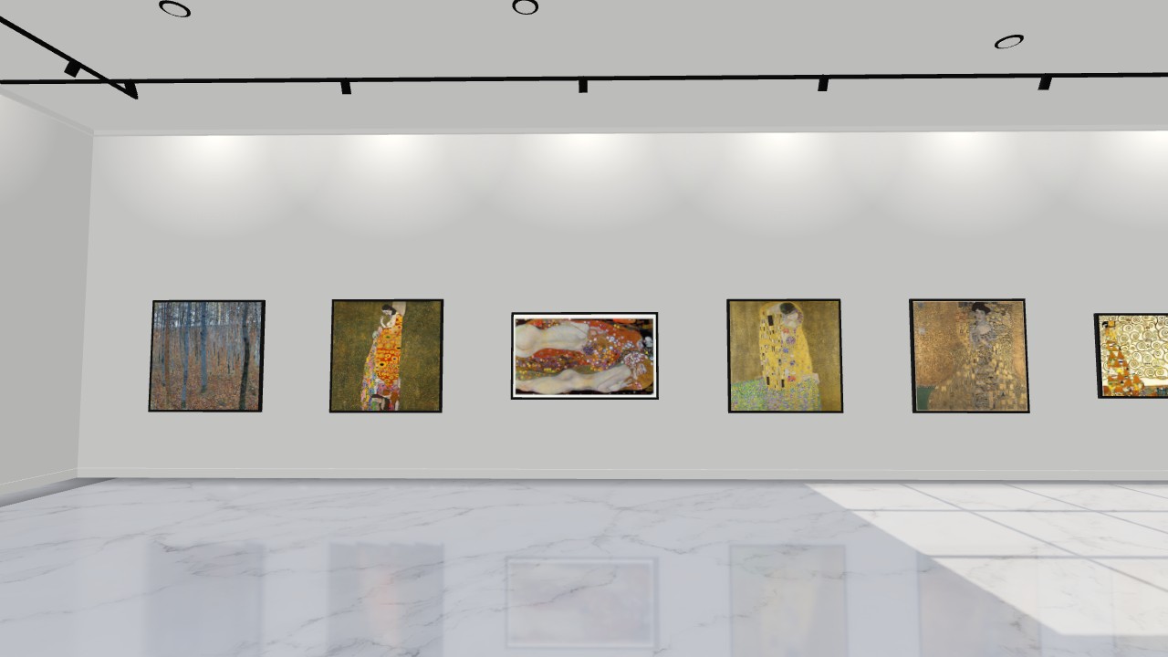 klimt_gallery_a_02_wall 구스타프 클림트 작품이 걸린 3D 가상 아트 갤러리 벽면 VR전시 장면